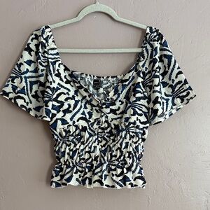 Blue and White Women's Peplum Top, Size Large